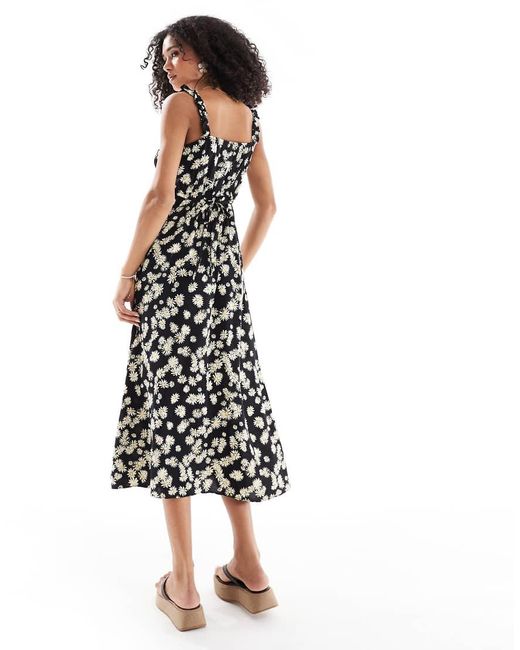 New Look Midi Jurk Met Smalle Bandjes En Fijne Madeliefprint in het White