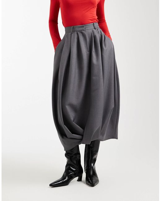 ASOS Red Volume Balloon Midi Skirt