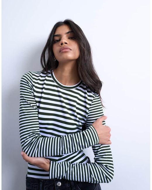 Top De Manga Larga Con Diseño De Rayas En Contraste De -Verde TOPSHOP de color Blue