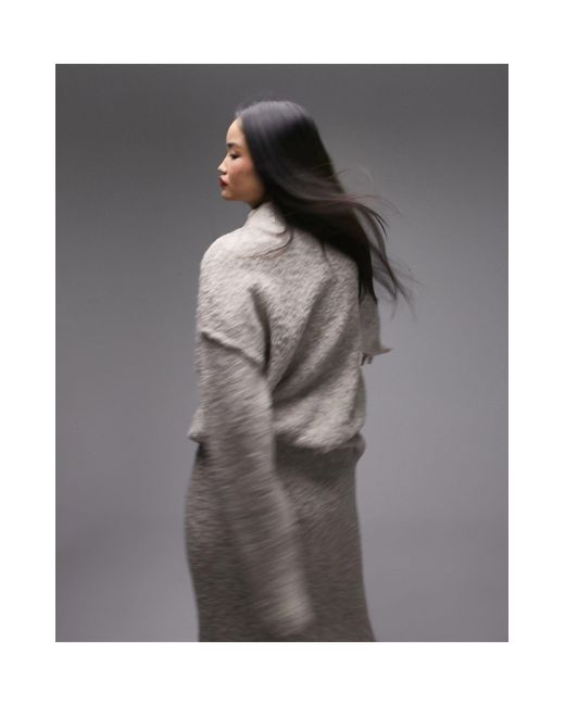 TOPSHOP Gray Knitted Long Line Boucle Jumper
