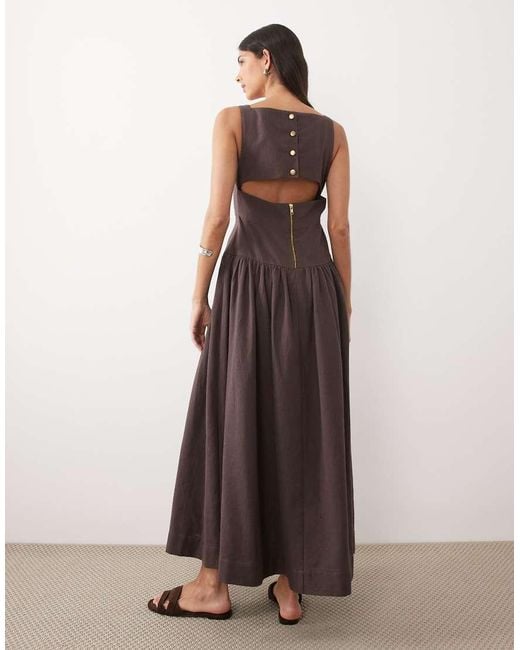 ASOS Brown Deep V Neck Dropped Waist Midi Sundress