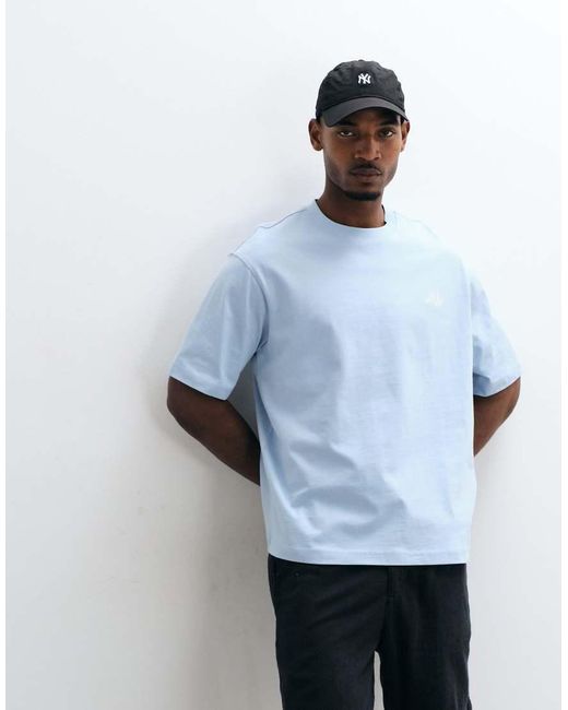 SELECTED Blue Heavyweight Boxy Fit T-shirt With Cream Shell Backprint for men