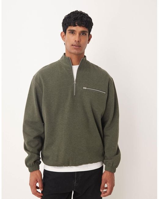 ASOS Green Relaxed Quarter Zip With Pocket for men