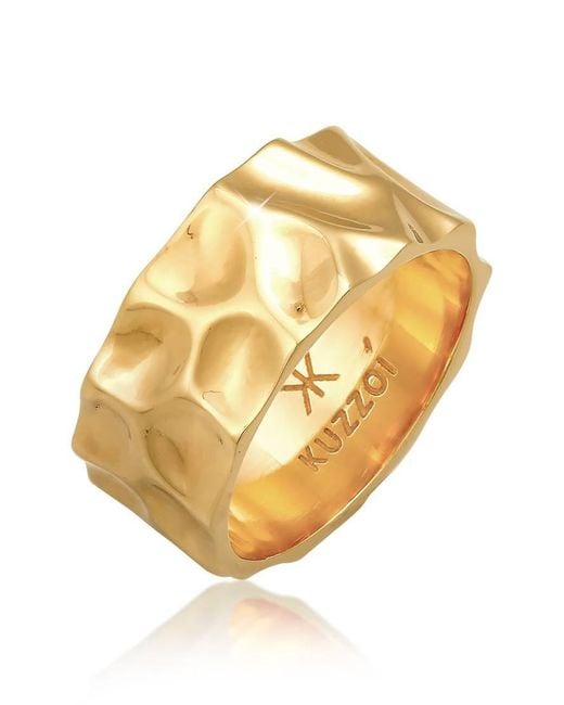 Kuzzoi Brede Ring Met Gehamerde Gebruikte Look Van 925 Sterling Zilver in het Metallic voor heren