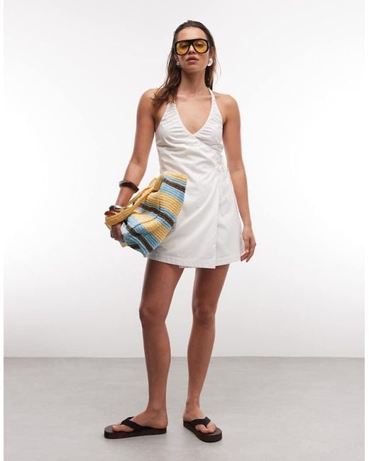 Cotton On White Isabelle Wrap Halter Mini Dress