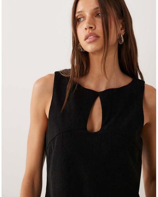 ASOS Black Cord Slash Neck Keyhole Mini Dress