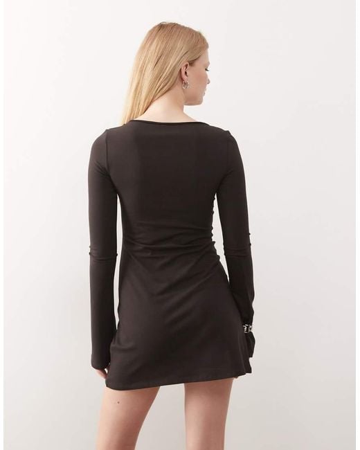 Weekday Mini Jurk Met Boothals En Lange Mouwen in het Black