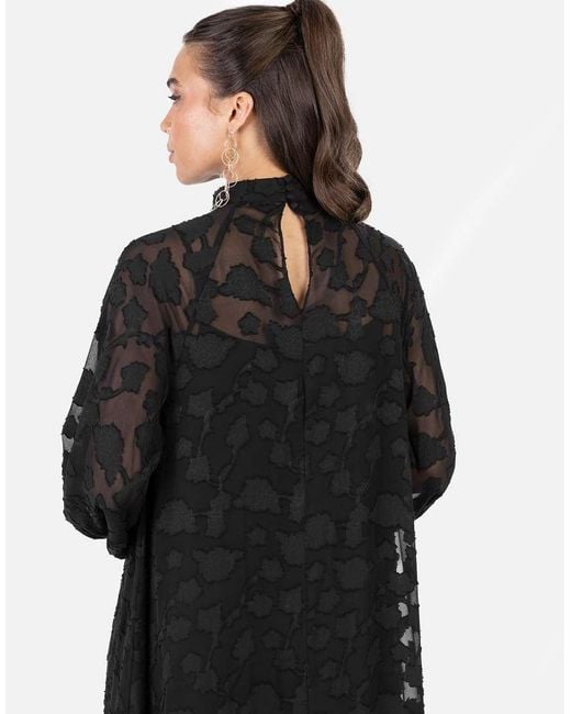 ANAYA Black Floral Burnout Long Sleeve Trapeze Midaxi Dress