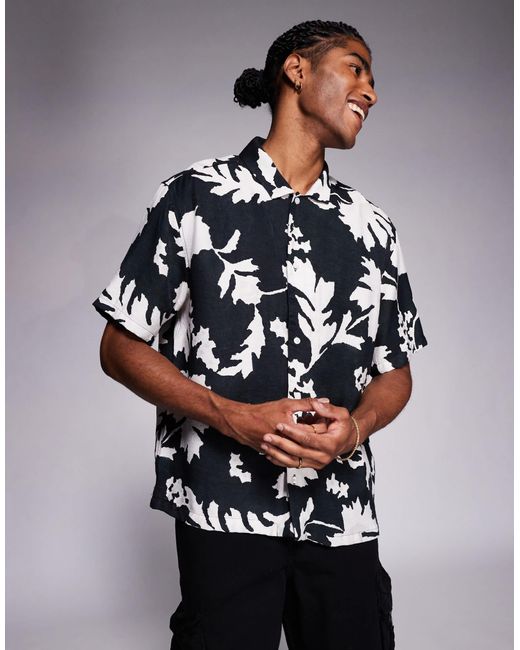 Bershka Blue Textured Printed Shirt for men