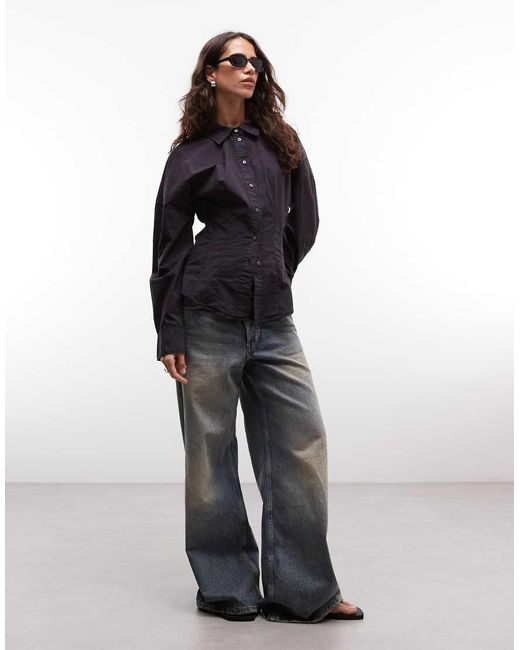 Weekday Blue Cinched Waist Shirt With Seam Detail