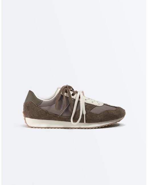 Oysho Brown Running-Style Trainers With Combined Split-Leather