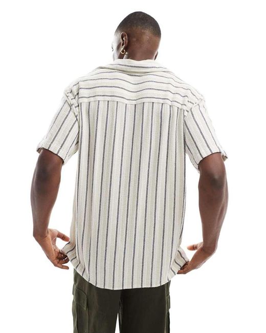 Camisa A Rayas Verdes Y Azules Con Cuello De Solapas De Tejido Efecto Lino De Jack & Jones de hombre de color White
