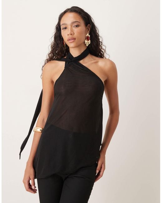 ASOS Black Sheer Slouchy Scarf Detail Asymmetric Top