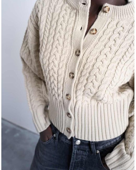 TOPSHOP Multicolor Knitted Cable Fitted Waist Cardigan