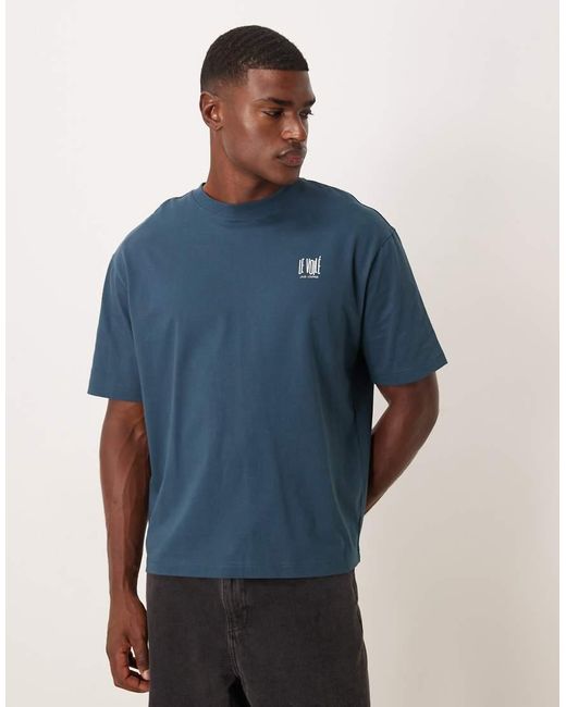 SELECTED Blue Heavyweight T-shirt With Graphic With for men