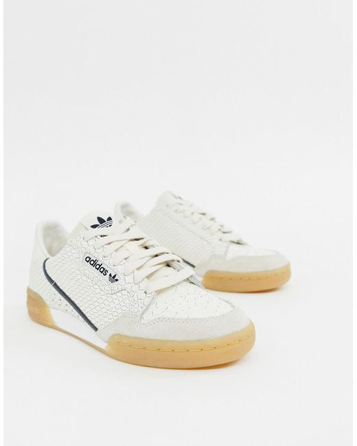 Adidas Originals Continental 80 Sneakers In White Snakeskin With Gum Sole
