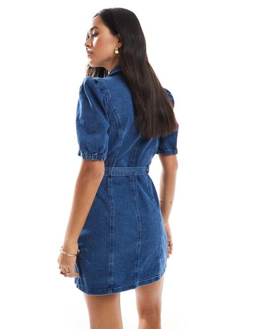 ONLY Blue Belted Denim Mini Dress