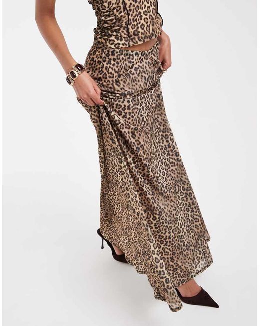 ASOS Brown Printed Stretch Chiffon Full Hem Maxi Skirt