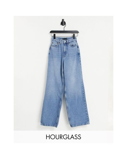 asos design hourglass high rise relaxed dad jeans in bright wash