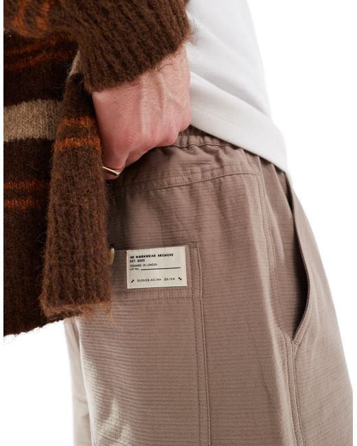 ASOS Natural Long Length Textured Jort With Workwear Patch for men