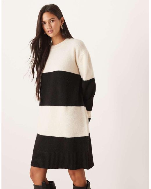 Vila White Color Blocking Knit Mini Dress