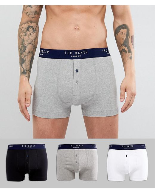 Ted Baker Gray Trunks In 3 Pack With Button Front for men