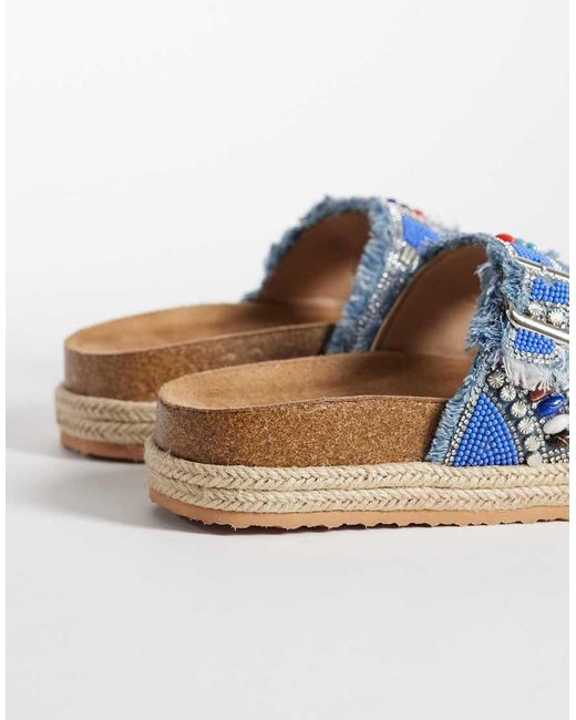 SIMMI Blue Simmi London Mayha Beeded Double Buckle Sandals