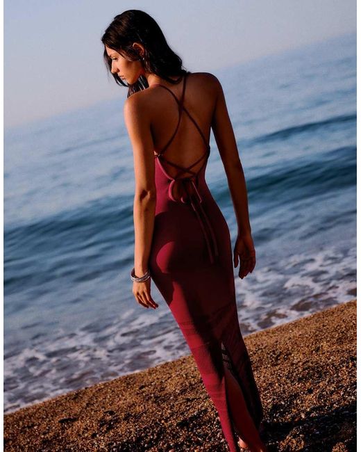 Bershka Blue Open-back Midi Dress