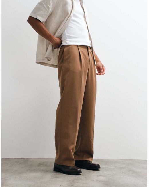 ASOS White Smart Pleated Wide Leg Trousers for men