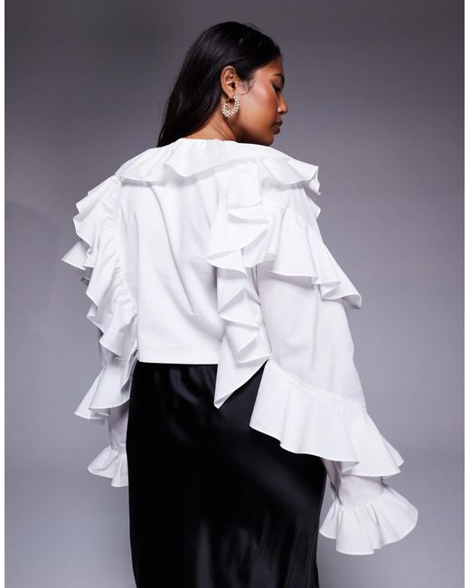 ASOS White Curve Cotton Poplin exaggerated Ruffle Blouse