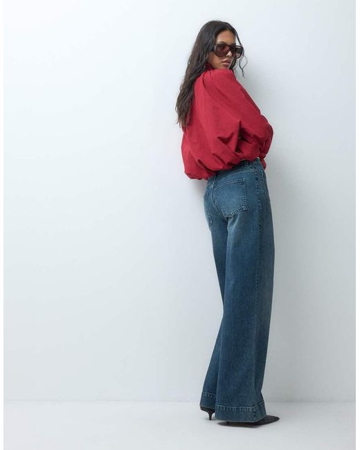 ASOS Red High Waist Wide Leg Jeans With Front Pockets