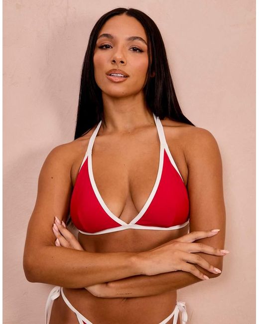 Wolf & Whistle Red Fuller Bust X Georgia Bayliss Triangle Bikini Top With Contrast Trim