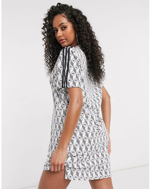 adidas Originals Cotton Monogram Trefoil T-shirt Dress in White | Lyst  Australia