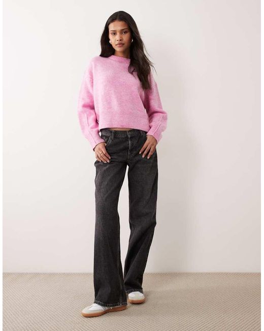 ASOS Pink Boxy Crew Neck Jumper With Side Split Detail