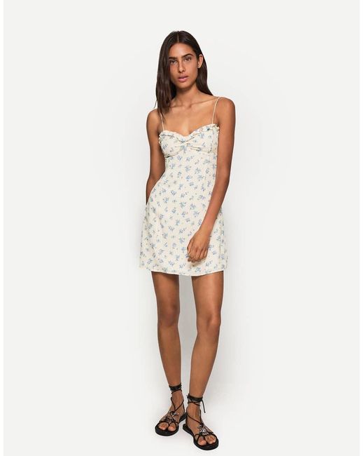Bershka White Printed Strappy Mini Dress