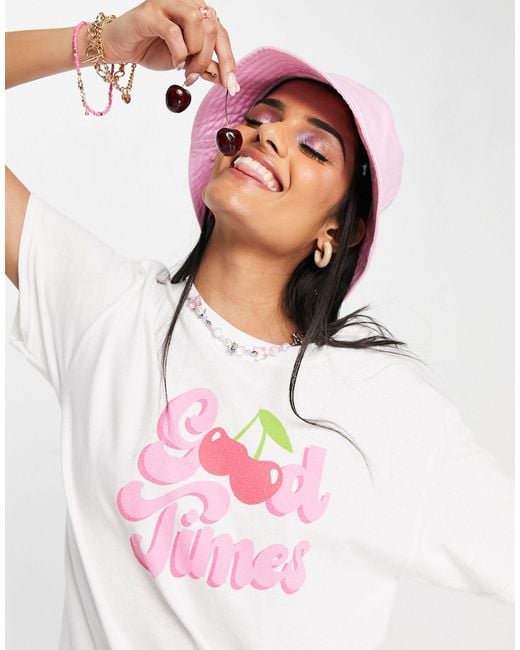 Daisy Street White Relaxed T-shirt With Retro Good Times Graphic