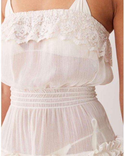 Miss Selfridge Natural Beach Lace Shirred Bandeau Mini Dress