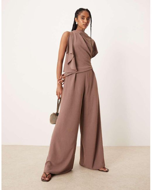 ASOS Brown Asym Drape Neck Jumpsuit