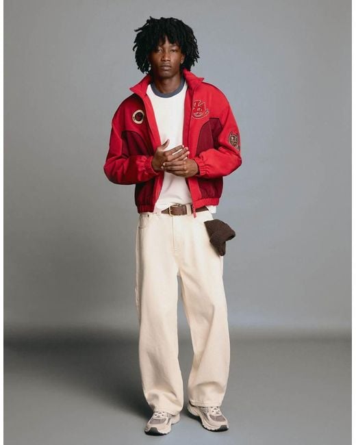 Bershka Red Printed Zip-up Jacket for men