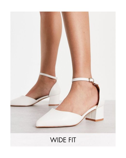 Truffle Collection White Wide Fit Pointed Mid Block Heel Shoes