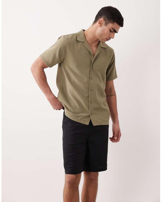 Threadbare Natural Linen Mix Knee Length Shorts for men