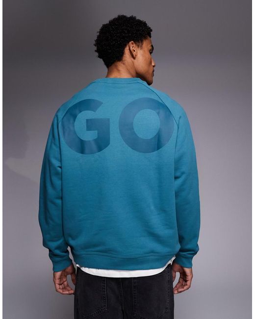 HUGO Blue Nalfcrew Large Logo Sweatshirt for men