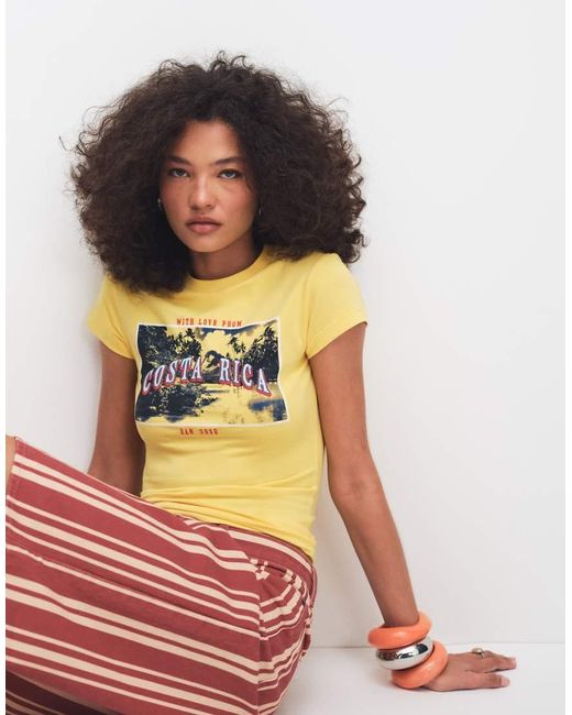ASOS Orange Baby Tee With Costa Rica Embroidered Graphic
