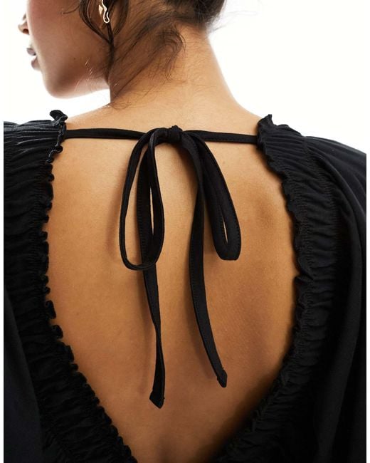 ASOS Black – elastisches, tief ausgeschnittenes midi-freizeitkleid