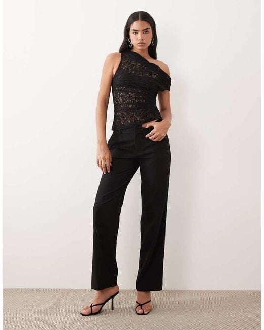 ASOS Black Sheer Lace Ruched Asym Top