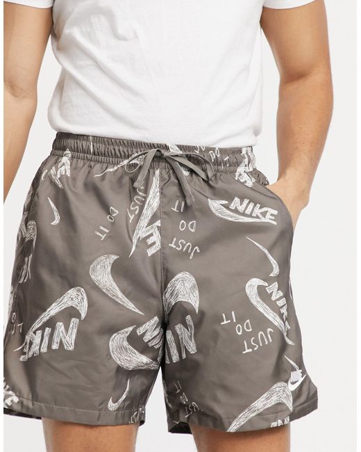 Nike Brown All Over Logo Print Woven Shorts for men