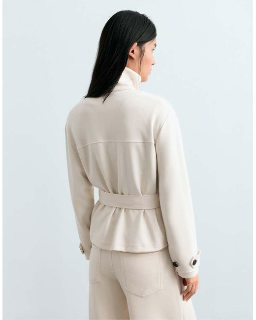 Oysho White Belted Jacket With Pockets