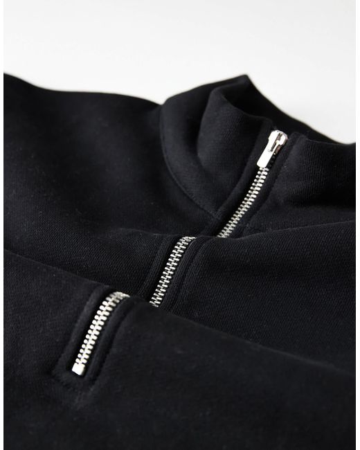 Sweat à col zippé en tissu épais 400 g/m 2 ASOS pour homme en coloris Black