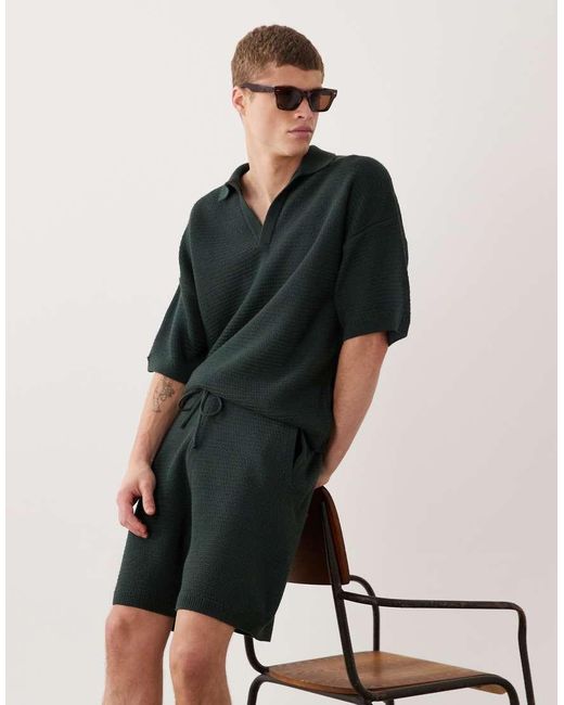 ASOS Black Wide Knitted Co-ord Shorts for men
