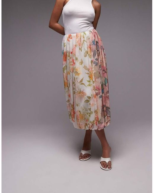 Falda Larga Drapeada Con Estampado Floral Variado Dividido De ASOS de color Gray
